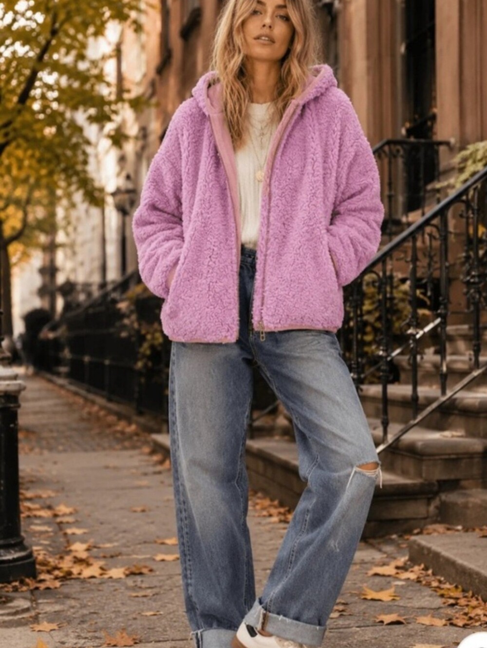 Plush Hooded Teddy Coat in Lilac